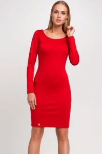 Czerwona Dopasowana Sukienka z Pięknym Dekoltem
