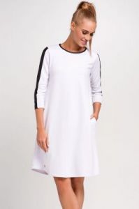 Biała Rozkloszowana Sukienka z Elementami Eco-skóry