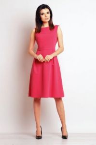 Elegancka Fuksja Różowa Midi Sukienka z Szerokim Dołem z Zakładkami
