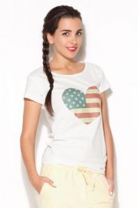 Biały Tshirt Damski z Aplikacją Amerykańskiej Flagi