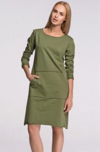 Zielona Prosta Dresowa Sukienka z Dużą Kieszenią