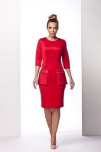 Czerwona Klasyczna Ołówkowa Sukienka z Kieszeniami