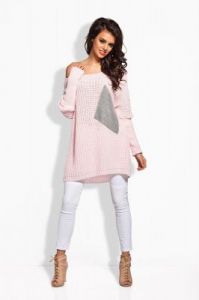 Różowy&Jasnoszary Oversizowy Sweter z Różową Kieszenią