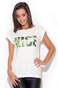 Biały T-shirt z Zielonym Printem NICE
