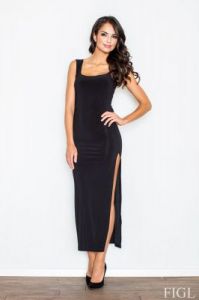 Czarna Wieczorowa Sukienka Maxi z Seksownym Rozporkiem na Boku