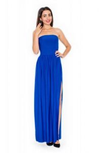 Niebieska Maxi Sukienka z Odkrytymi Ramionami